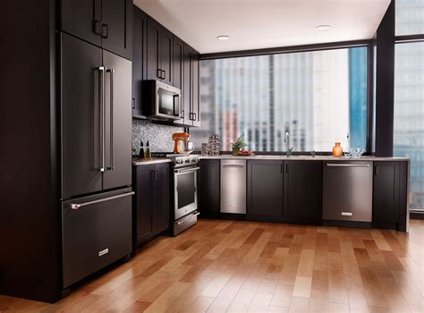 cabinets with black stainless steel appliances|kitchen countertops with black appliances.